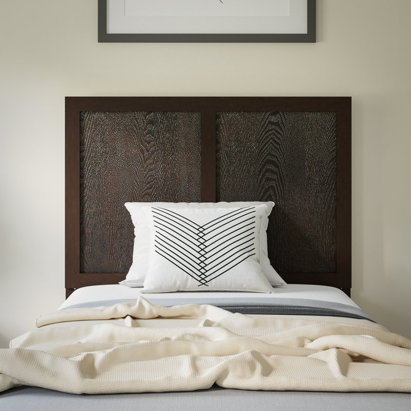 Raima Panelled Solid Wood Adjustable Headboard for Universal Metal Bed Frames, Dark Brown, Twin