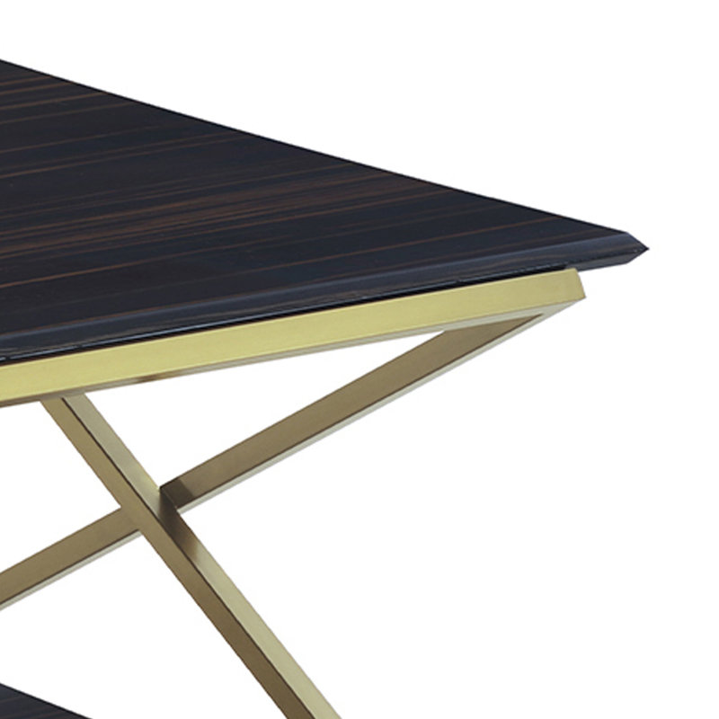 Table basse Mccoll, Plateau bleu / base en acier inoxydable brossé