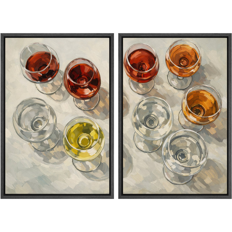 Colorful Wine Glass Still Life Artwork, Modern Bar Tabletop Pictures, Framed Canvas Giclee Print Wall Art, Black Frame