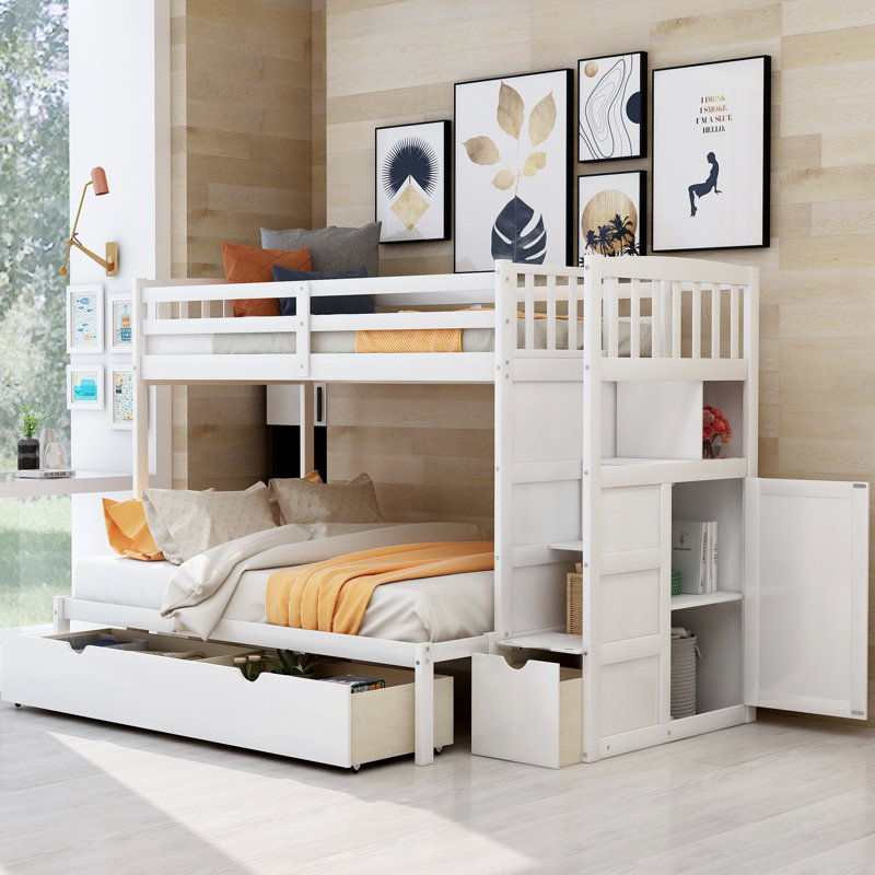 Lit superposé, tablettes convertibles et tiroirs, lit simple sur double / double, H 63,60 po x l 77,70 po x L 94,40 po, Blanc