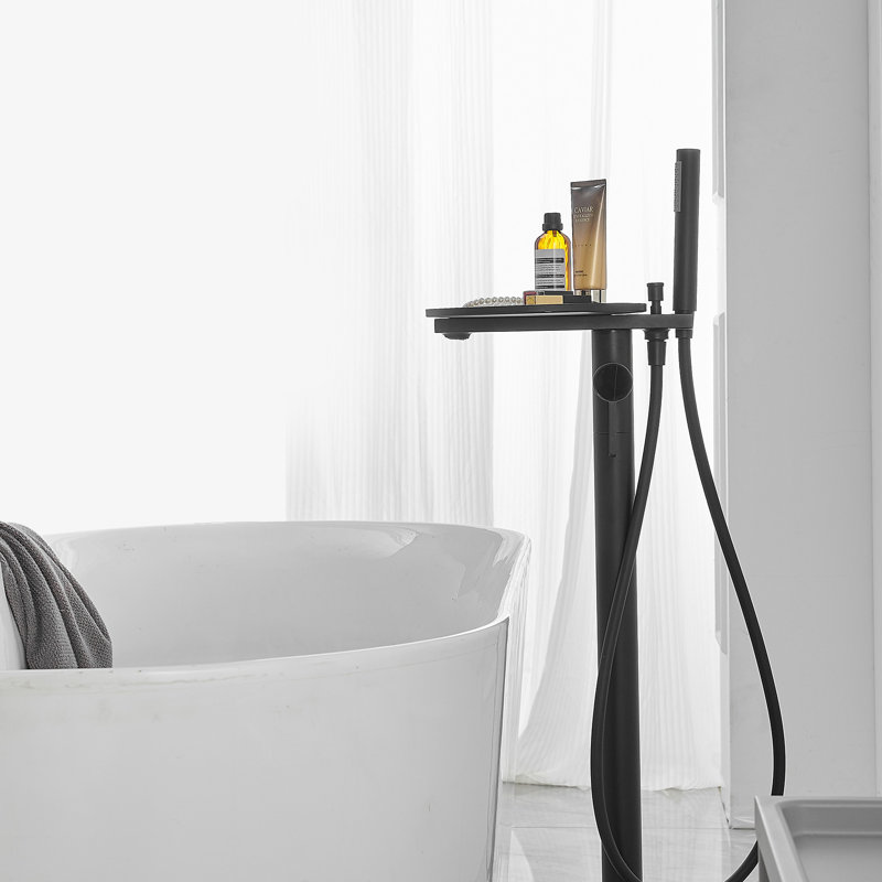 Matte Black Freestanding Floor Tub Faucet with Hand Shower
