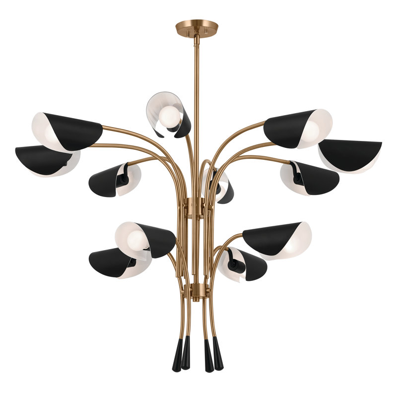 12 - Light Steel Dimmable Tiered Chandelier, Champagne Bronze, Black