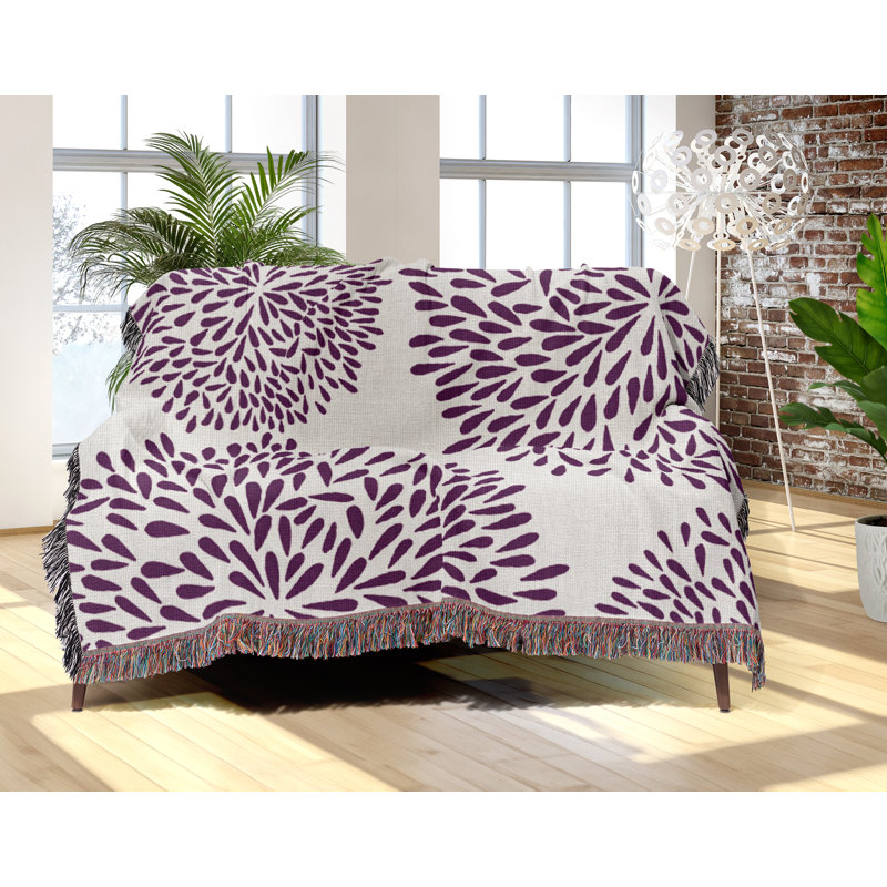 Jeté floral en coton, 60 po x 80 po, Violet