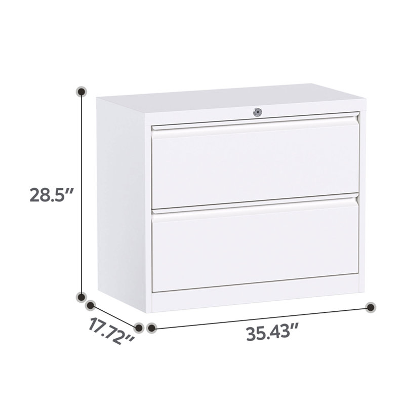 White Metal Lockable 2-Drawer Lateral Filing Cabinet