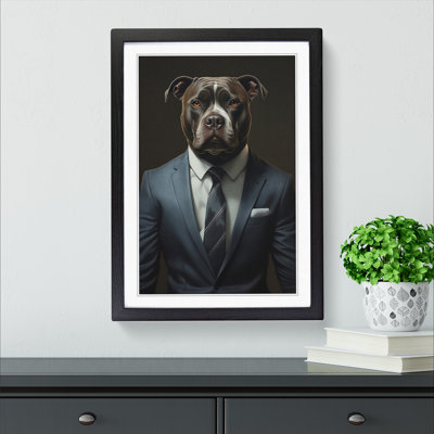 Staffordshire Bull Terrier in a Suit Painting No.5 - Framed Print