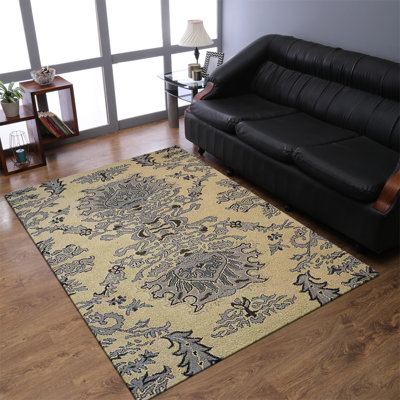 Shalon Hand Tufted Wool Eco-Friendly Area Rugs - Rectangle, Beige Blue Color, Oriental Design, High Pile Thick Handmade Anti Skid Area Rugs for Living Room, Bed Room