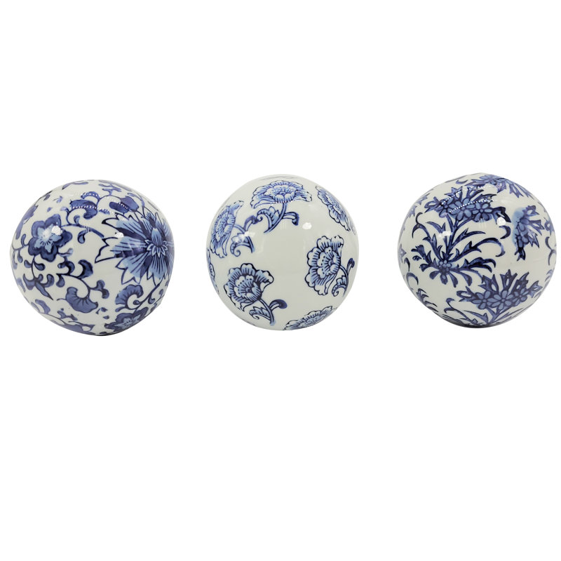 Boule en céramique bleue et blanche (ensemble de 3)