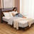 Full Size Bed Frame With 2-Tier Storage Headboard, Sturdy Metal Platform Bed Frame With Charging Station & LED Lights, Noise-Free/Metal Support/No Box Spring Needed, Rustic Brown-1896148037