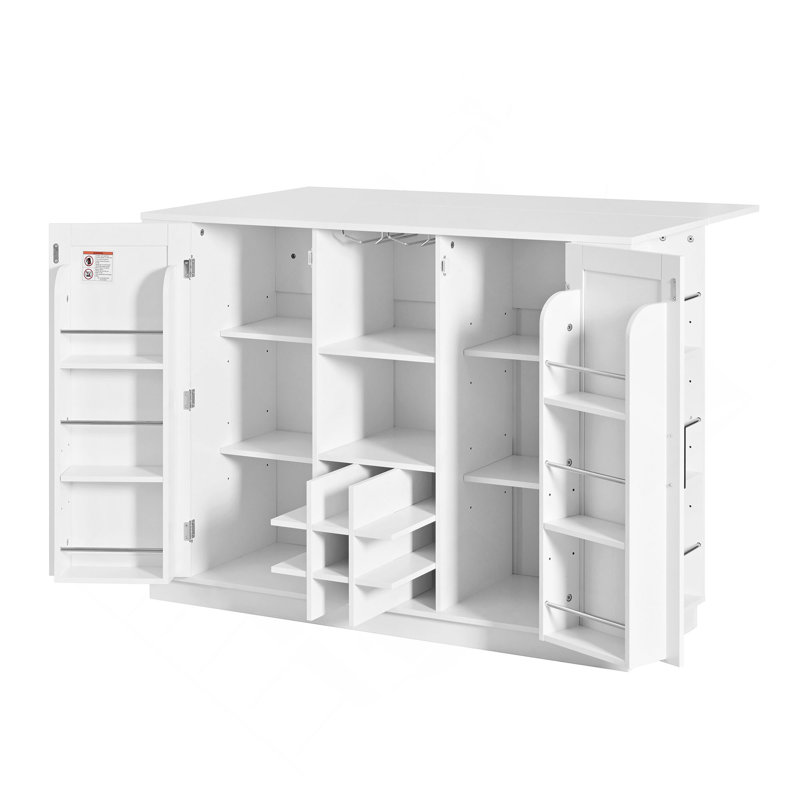 47.2" Counter Height Table with Foldable Top & Power Outlet, Sideboard Buffet Cabinet & Bar Cabinet, Wine Rack & Stemware Holder, 2-Door Storage Cabinet for Dining Room (Chairs Not Included)