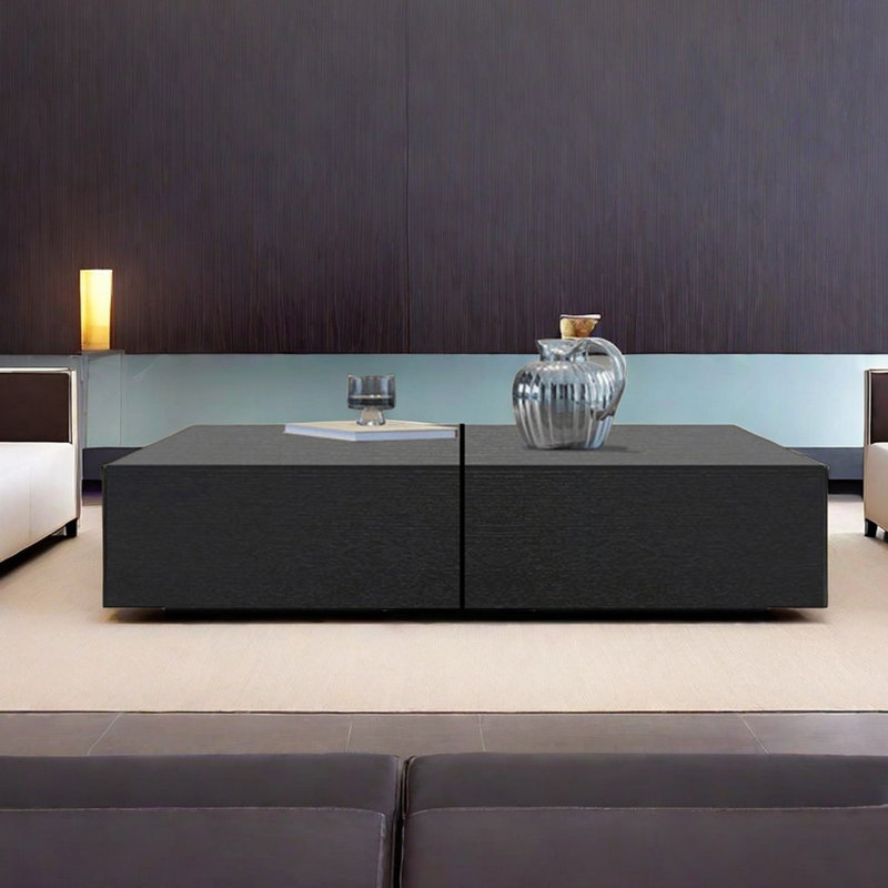 Modern simple square coffee table living room, 12.6" H x 63" L x 31.5" W, Black