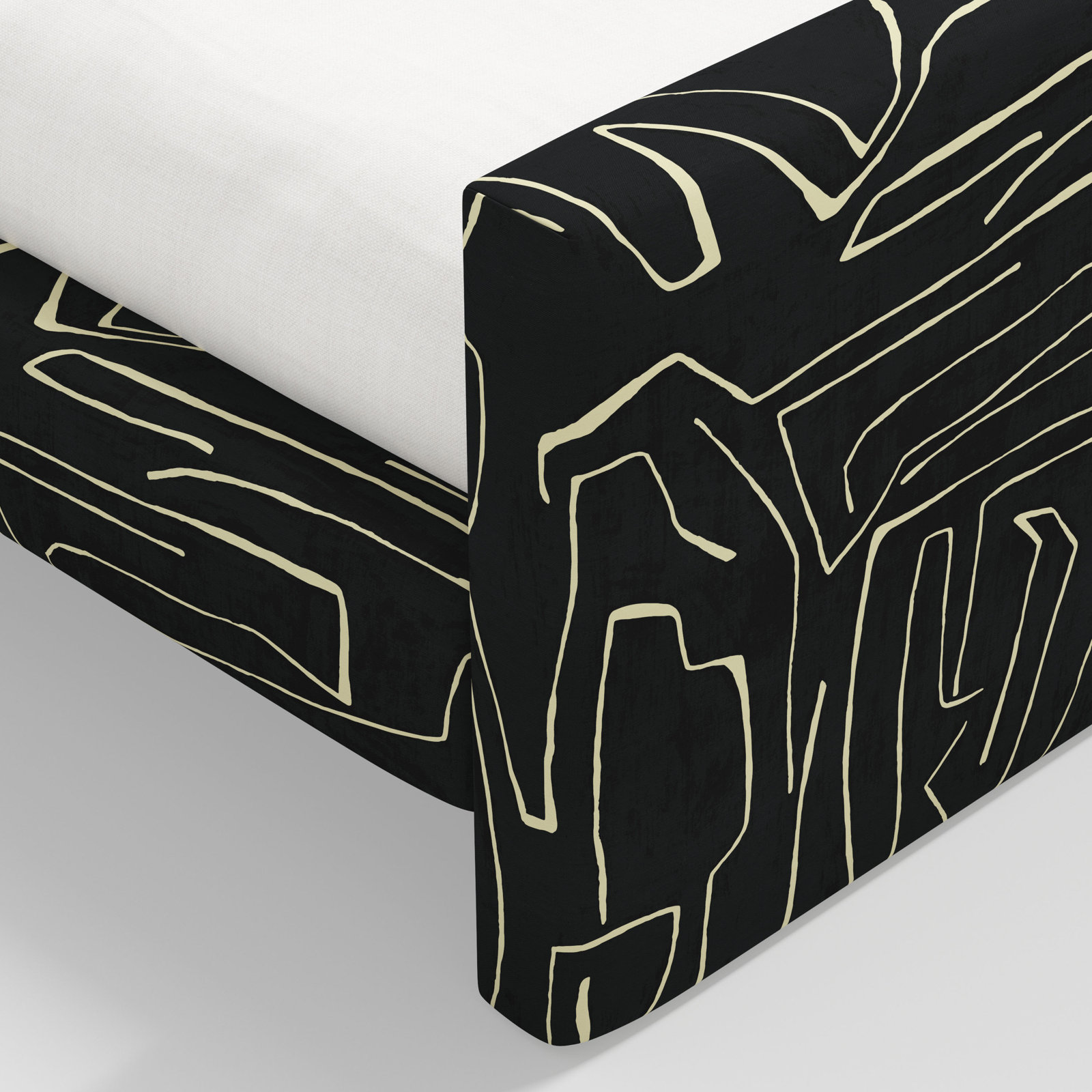 Linen Upholstered Platform Bed, Graffito Onyx Beige, Queen