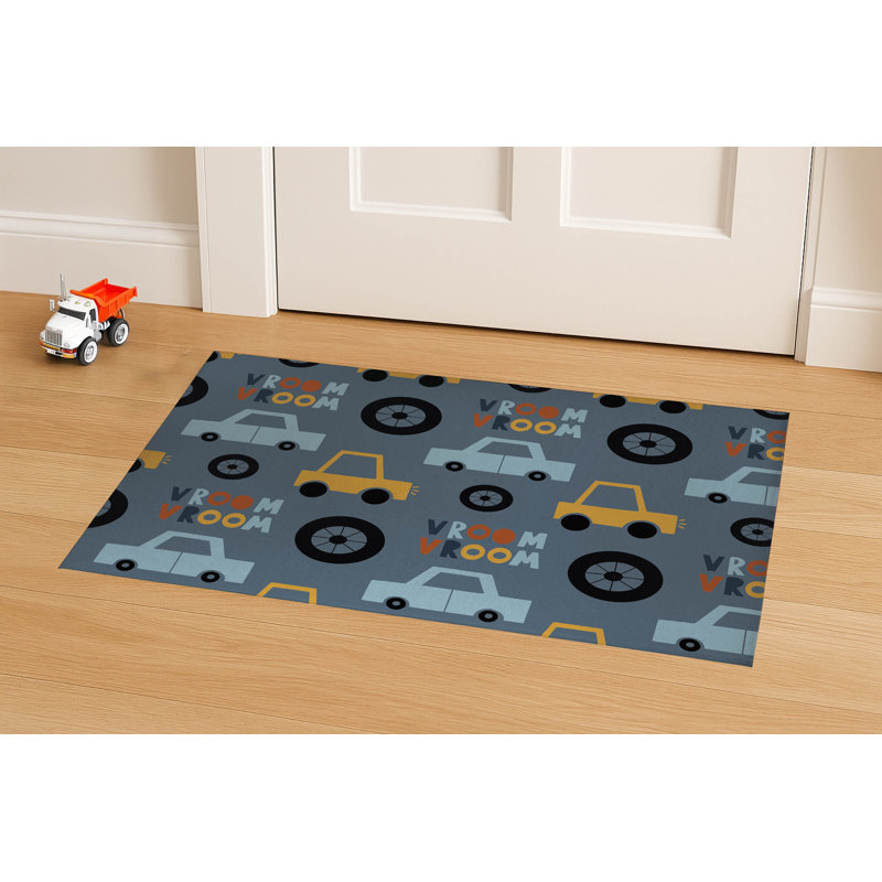 Paillasson Vroom, L 36 po x L 60 po, Bleu / or / orange