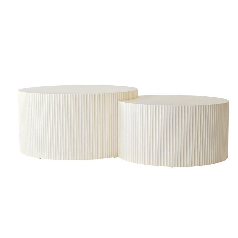 Vertical Stripe Design Nesting Coffee Table Set for Living Room, Bedroom, Beige, 15.75" H x 31.5" W x 31.5" D