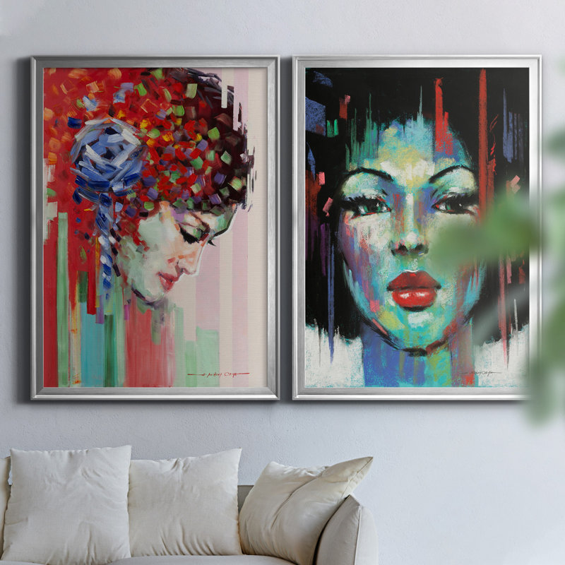 «Confetti Girl III», ensemble de 2 reproductions d'art, H 22,5 po x l 61 po x P 1,5 po, Toile encadrée argentée, Pas de tapis