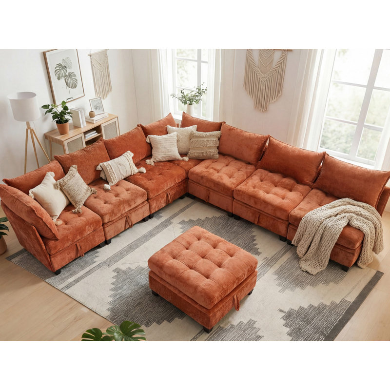 8-Piece Modular Sectional Sofa with Storage, Modern Chenille Couch for Living Room, Versatile Configuration, Orange