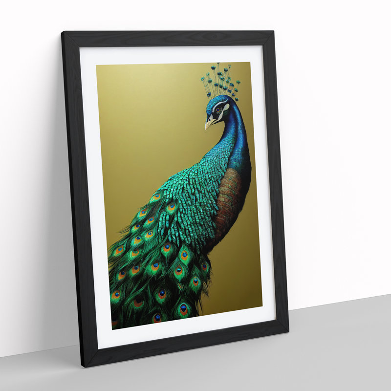 View Of A Peacock No.3 - Wall Art, Black Framed, 66cm H x 48cm W, White