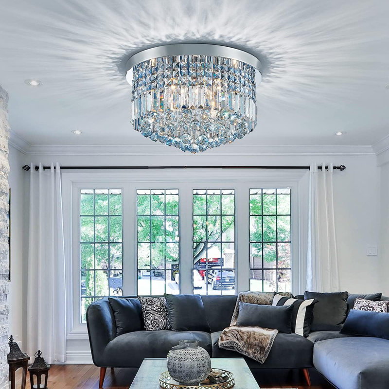 Glendaliz Tiered Chandelier, Chrome, Light Blue