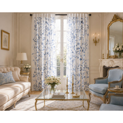 Neo Ipomee - White 100% Cotton Window Curtains, with Rod and Loop Pockets (Set of 2 Panels)