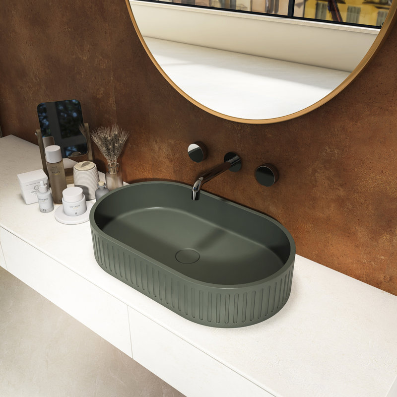 Lavabo de salle de bain ovale moderne en béton foncé au comptoir de 23,6 po: pour une utilisation quotidienne à l'épreuve des températures et facile d'entretien