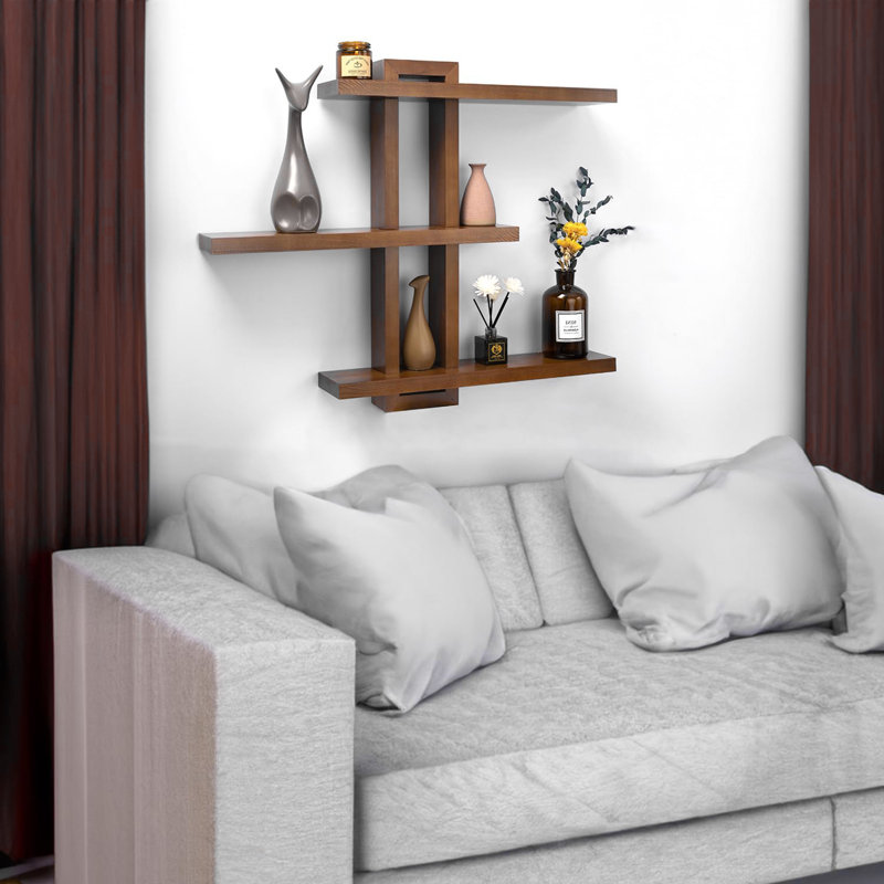 Rashanda 3 Piece Pine Tiered Shelf, Light Walnut