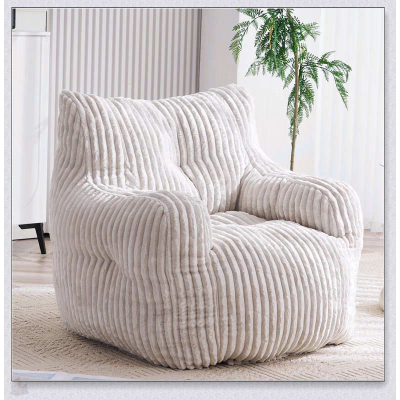 Soft Fluffy Corduroy Fabric Bean Bag Chair Filled With Memory Sponge For Ultimate Comfort And Relaxation, Beige, Beige