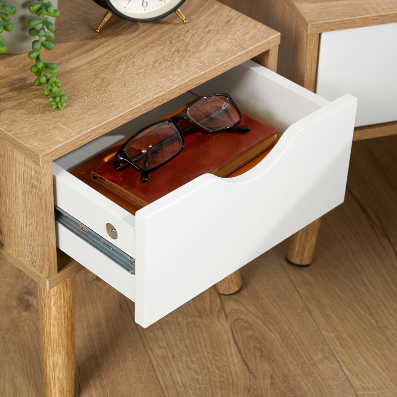 Clarinda Pair of 1 Drawer Scandi Bedside Table Units, Brown