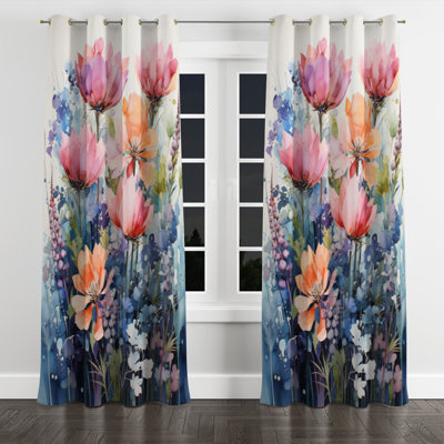 Katharine Blue Bonnets Multicolored Collage I - Blue Bonnets Grommet Curtain - Velvet Room Darkening - 1 Panel
