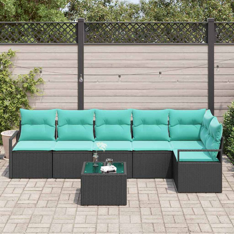 Ensemble de canapé 7 pièces vidaXL, Coussin bleu / cadre noir