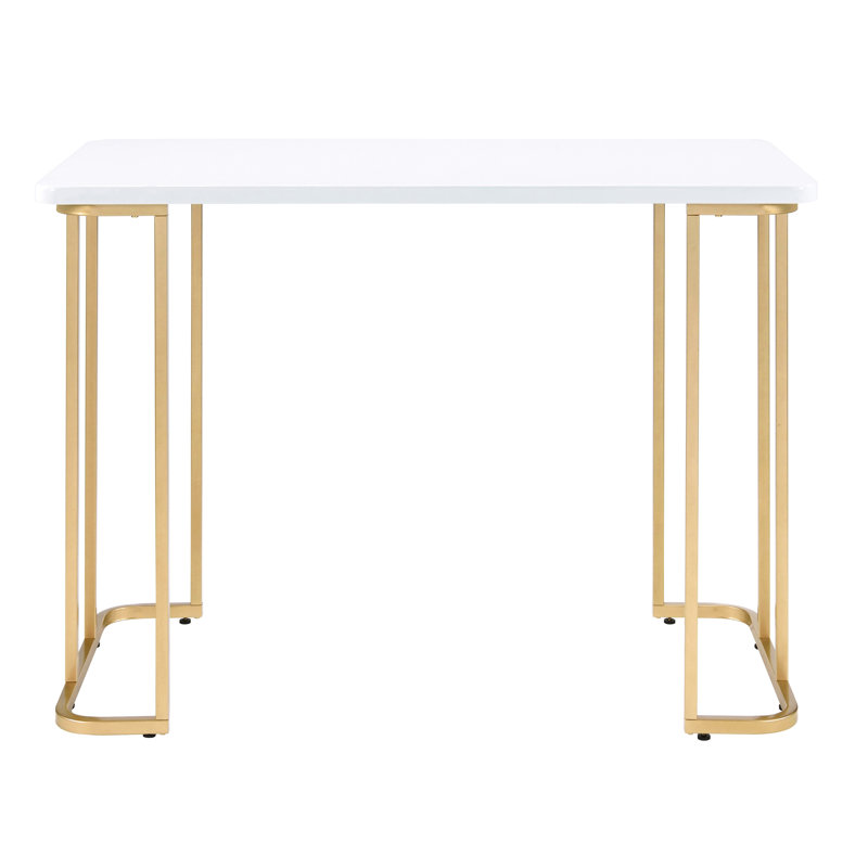 Bureau rectangulaire blanc et or - Spacieux et fonctionnel, idéal pour un espace de travail optimisé grâce à ses pieds en métal