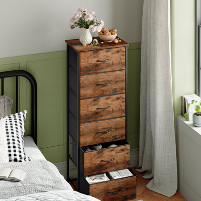  Tall Dresser for Bedroom with 6 Drawers, Storage Organizer Chest of Drawers with Removable Fabric Bins for Closet Bedside Living Room Laundry Entryway Hallway, Wood Grain Print