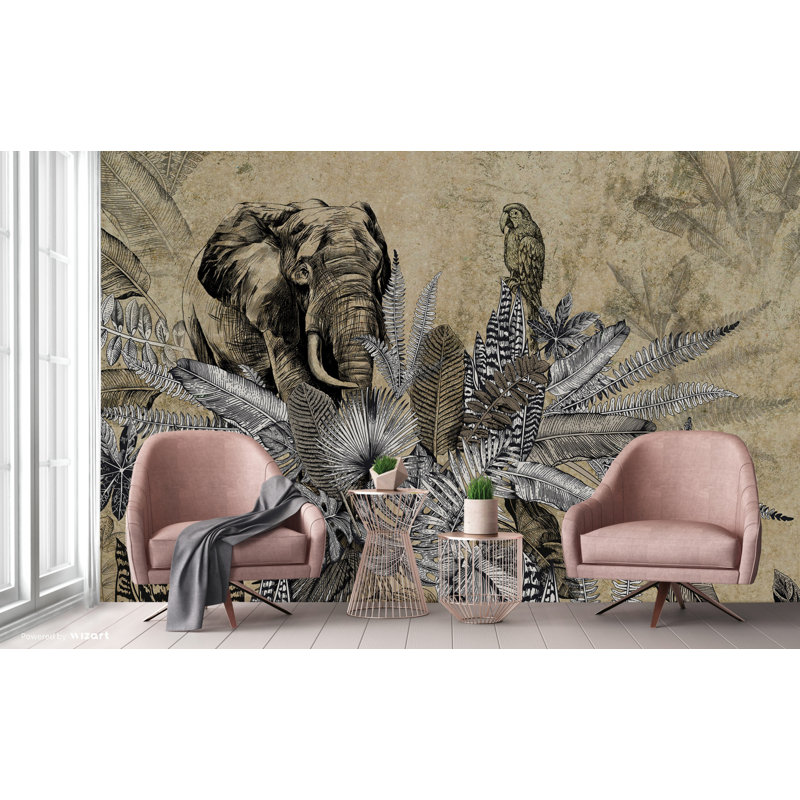Murale de papier peint rétro Vintage Elegance, Beige, L 110,04 po x l 122 po