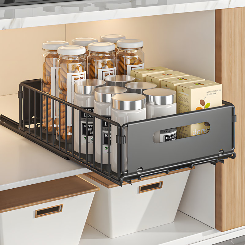 Cabinet Pull-Out Basket Organizer For Kitchen, Under Sink Storage Rack, Multi-Functional Snack Drawer, No Drilling Required