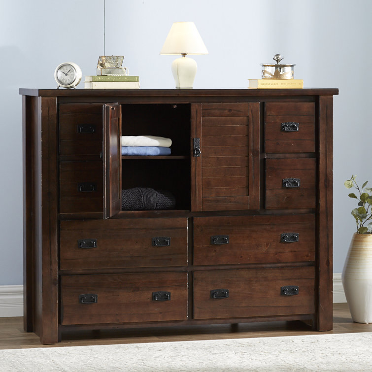 Commode combinée 8 tiroirs avec miroir en bois massif l 60 po Jokubas