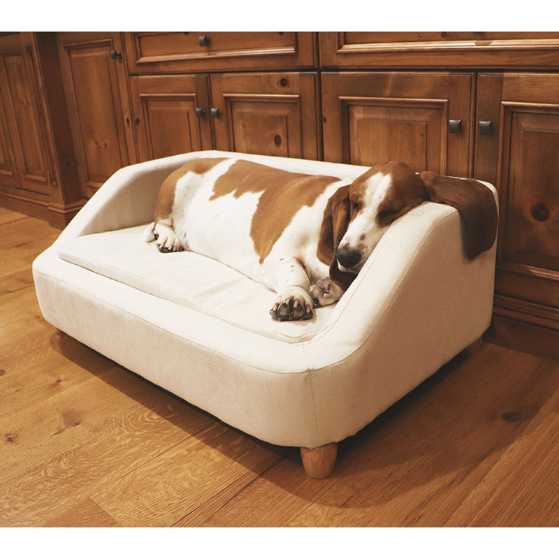 Cream Microfiber Elevated Rectangular Dog Sofa for Medium Dogs