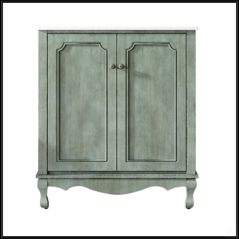 30-Inch Vintage Bathroom Vanity With Ceramic Sink, Antique Knobs, And Adjustable Shelves For Elegant Storage Solutions