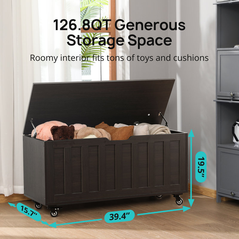 Storage Trunk with Safety Hinge, Manufactured Wood Chest with 4 Wheels, 39.37" x 15.74" x 19.48" for Bedroom, Living Room & Entryway