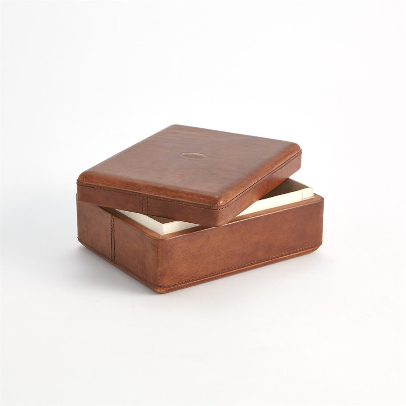 Elegant Tobacco Brown Leather Desk Organizer Box 9''