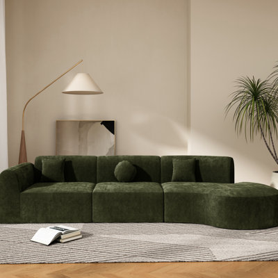 Canapé modulaire courbé de 140 po avec éponge entièrement compressée à haute densité, 3 pièces faisant face à la droite, assemblé, 4 sièges pour un salon sophistiqué