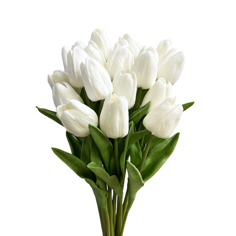 Ensemble de 20 tiges de tulipes artificielles Real Touch, Blanc