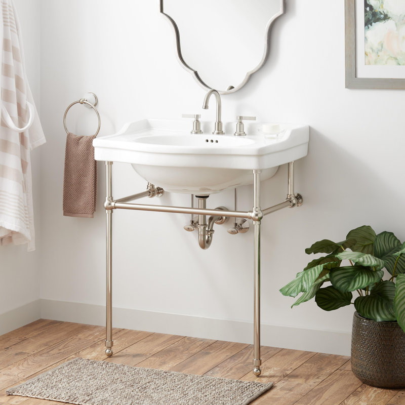 30" Cierra 31" Tall Vitreous China Rectangular Console Bathroom Sink with Overflow, Brushed Nickel