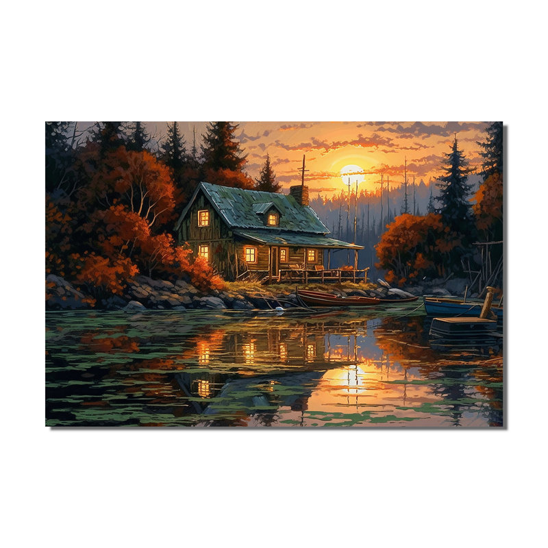 «Autumn Sunset Cottage I», reproduction sur toile