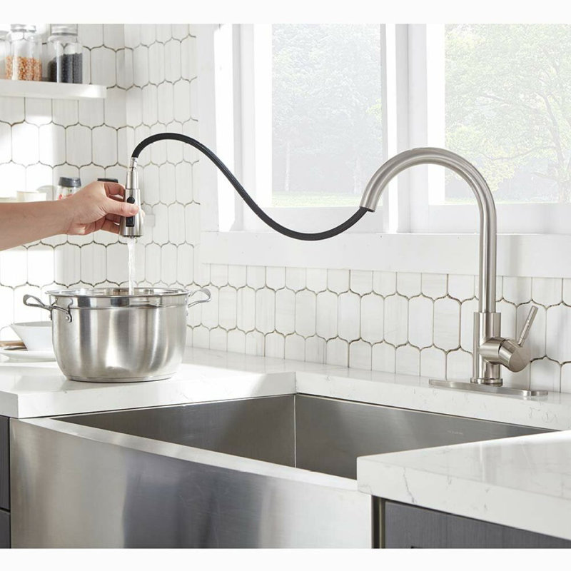 Robinet de cuisine rétractable avec pulvérisateur, Nickel brossé