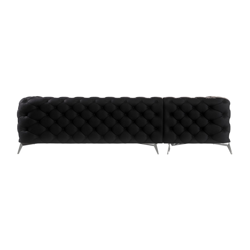 Chesterfield Corner Chaise Sofa  with Silver Metal Legs, Left Hand Facing, Black