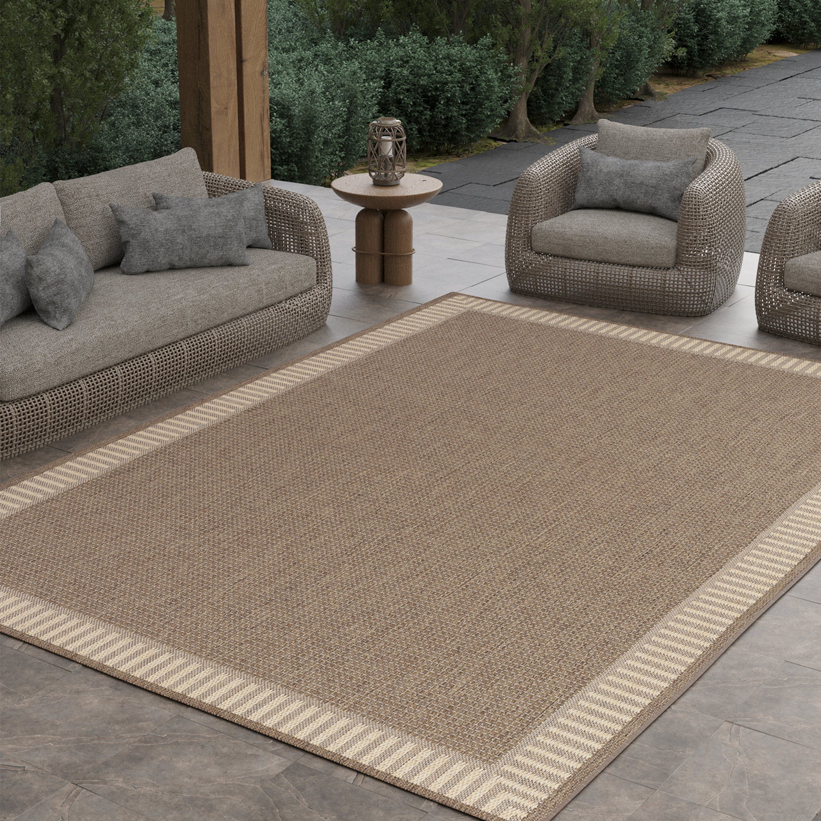 Black Cocoa Brown Flatweave Outdoor Rug, Rectangle 6'2" x 9'2", Brown / Tan