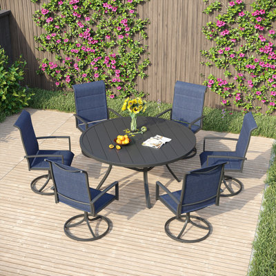 Outdoor Patio Dining Set with 6-person Round Dining Table and Padded Swivel Chairs by Wildon Home