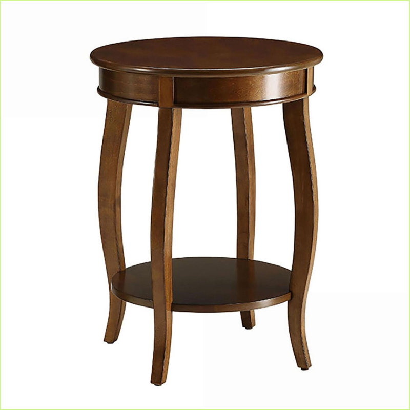 Table basse en noyer peu encombrante avec tablette inférieure, pieds arrondis élégants pour les petits espaces, Bois brun