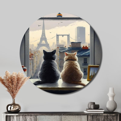 Two Cats In Paris III - Animals Round Metal Art