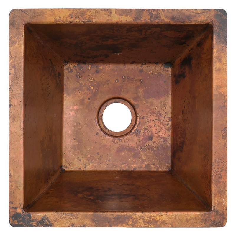 15" Square Hammered Bar/Prep Sink w/ 2" Drain Opening