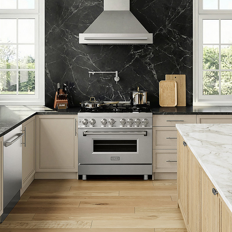 ZLINE 36" Legacy Dual Fuel Range, Black Brass Burners Stainless Steel