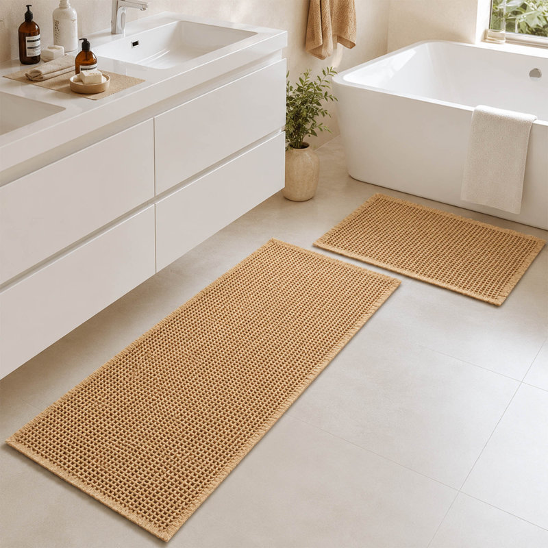 Ensemble de tapis de salle de bain gaufrés antidérapants avec envers en caoutchouc (ensemble de 2)